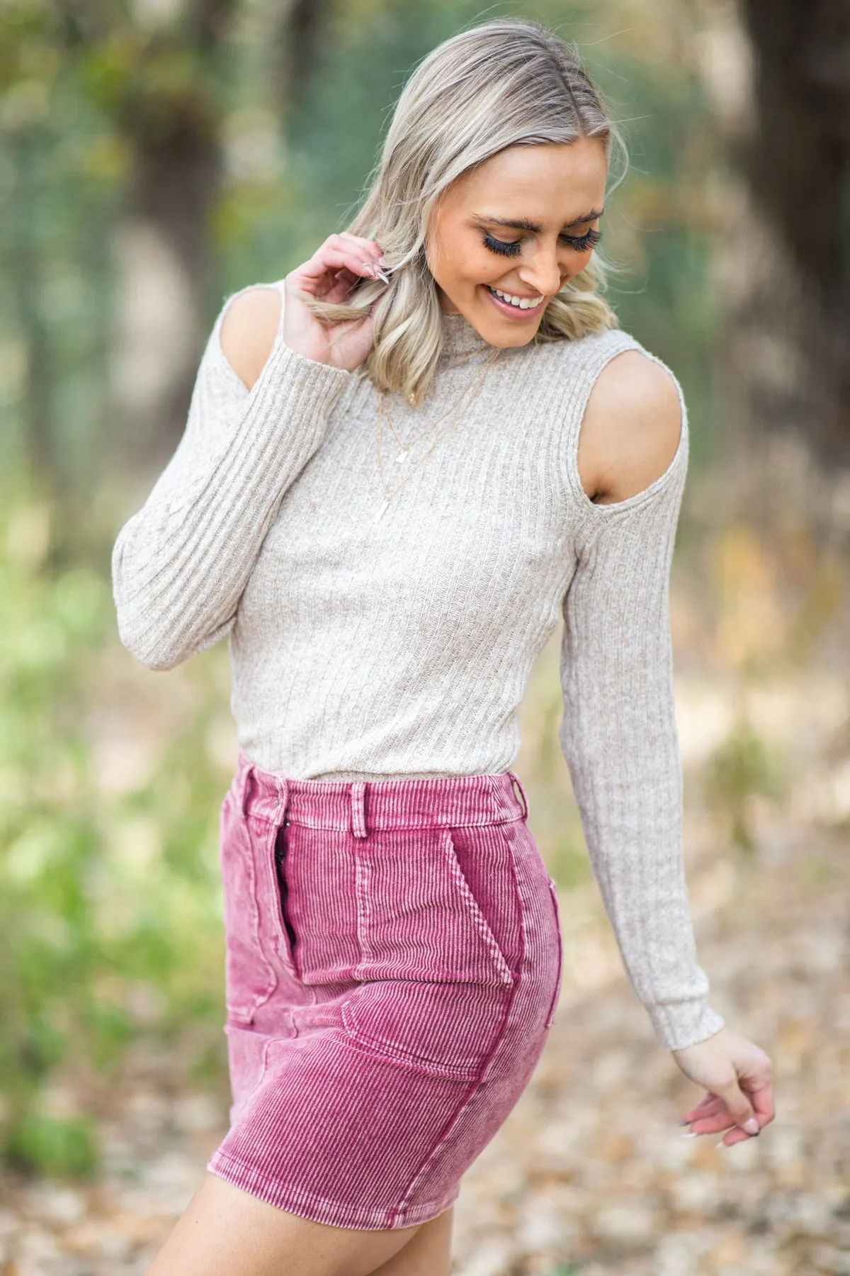 Oatmeal Lightweight Sweater With Cutouts