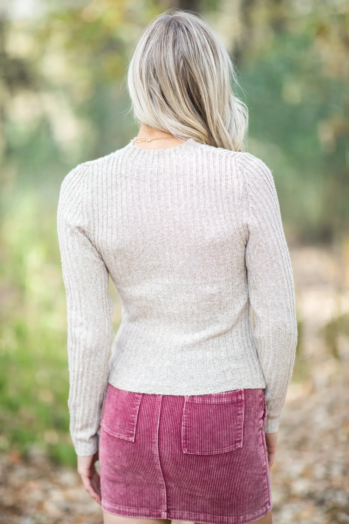 Oatmeal Lightweight Sweater With Cutouts