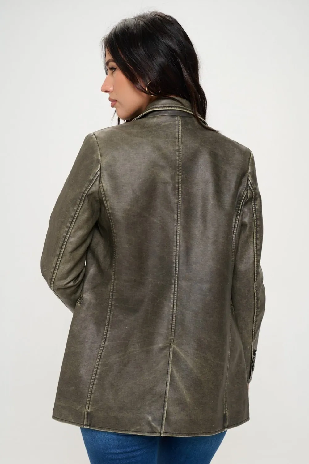 Olive Vegan Leather Blazer