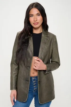 Olive Vegan Leather Blazer