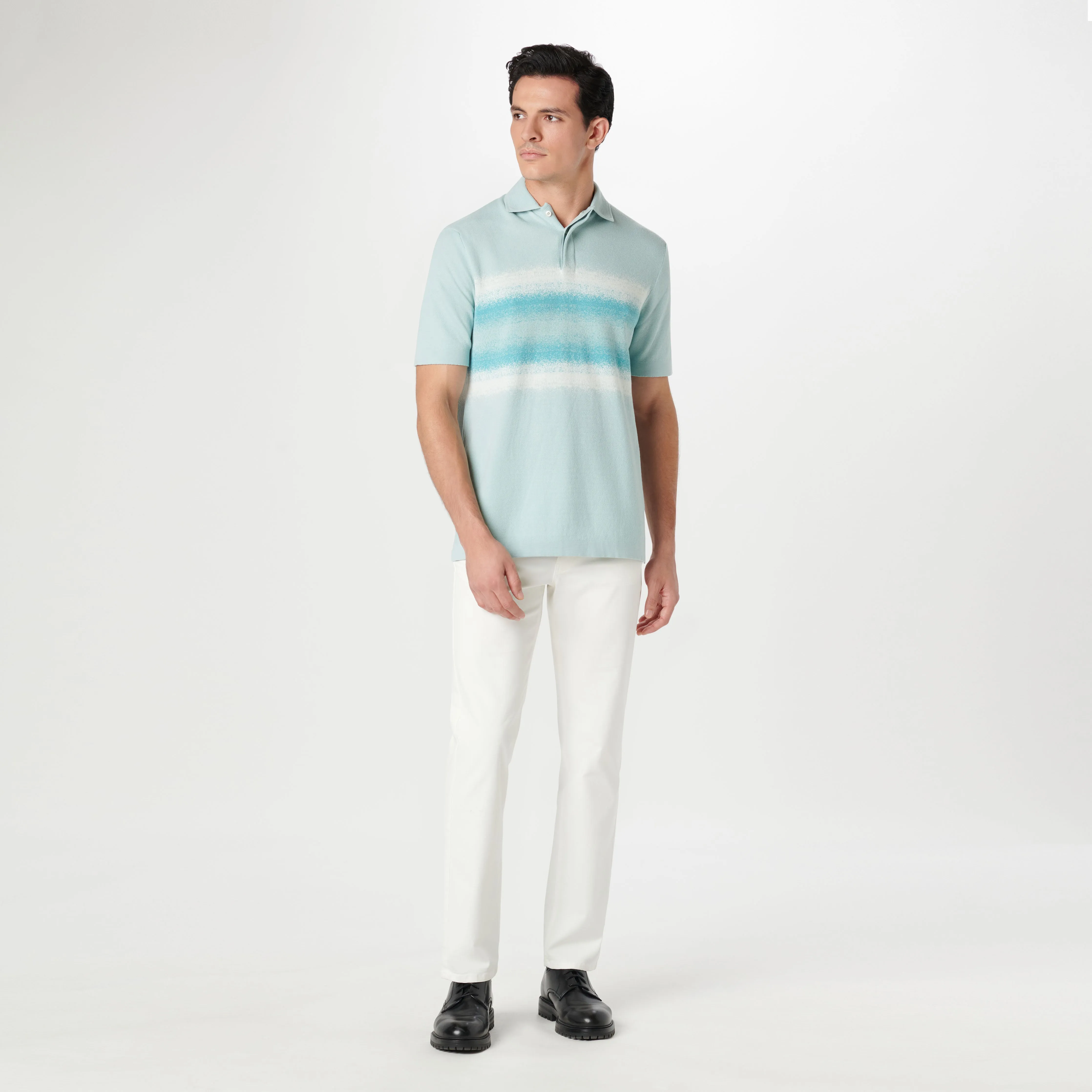 Ombre Stripe Short Sleeve Polo Sweater
