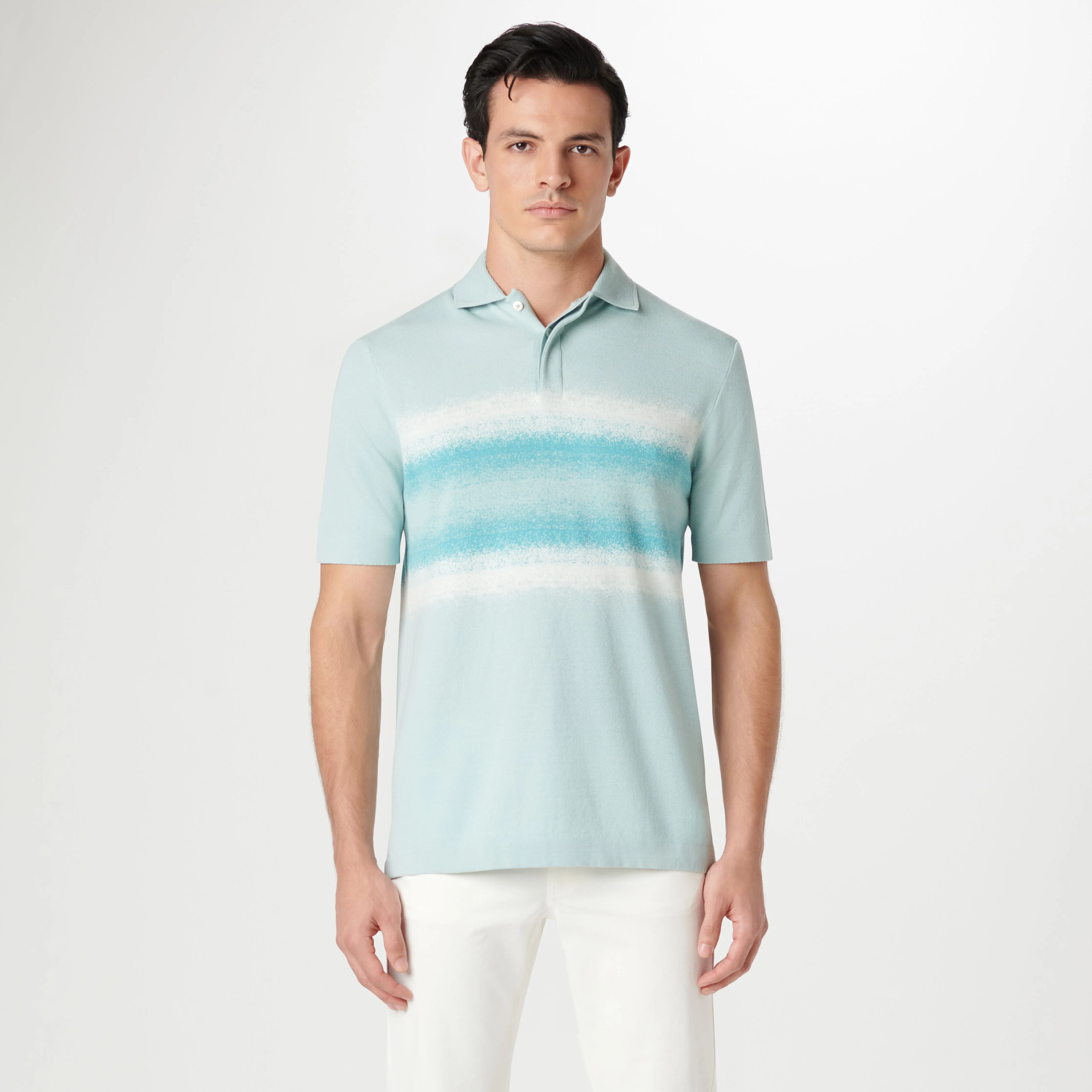 Ombre Stripe Short Sleeve Polo Sweater