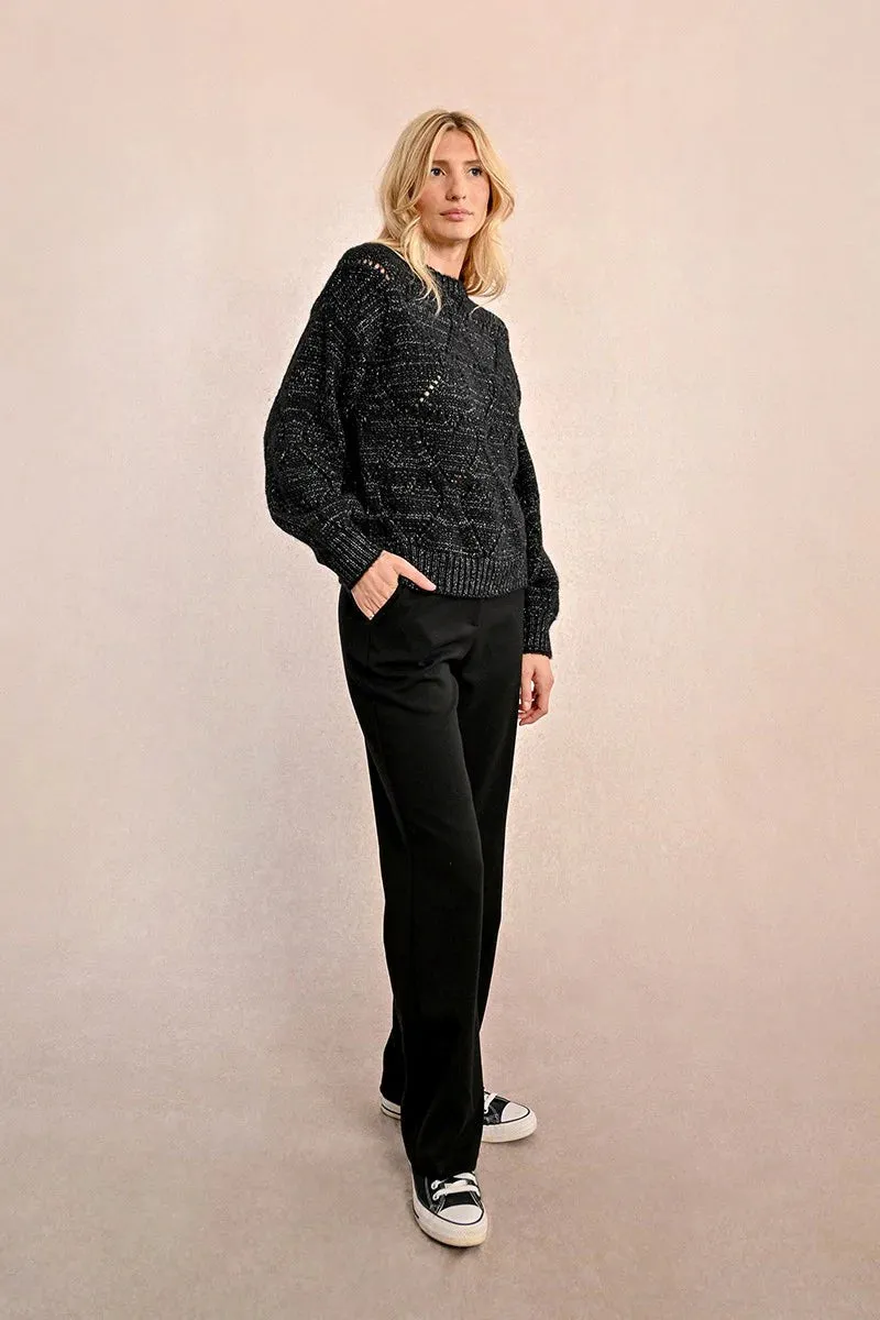Openwork Pointelle Knit and Lurex Sweater - Black