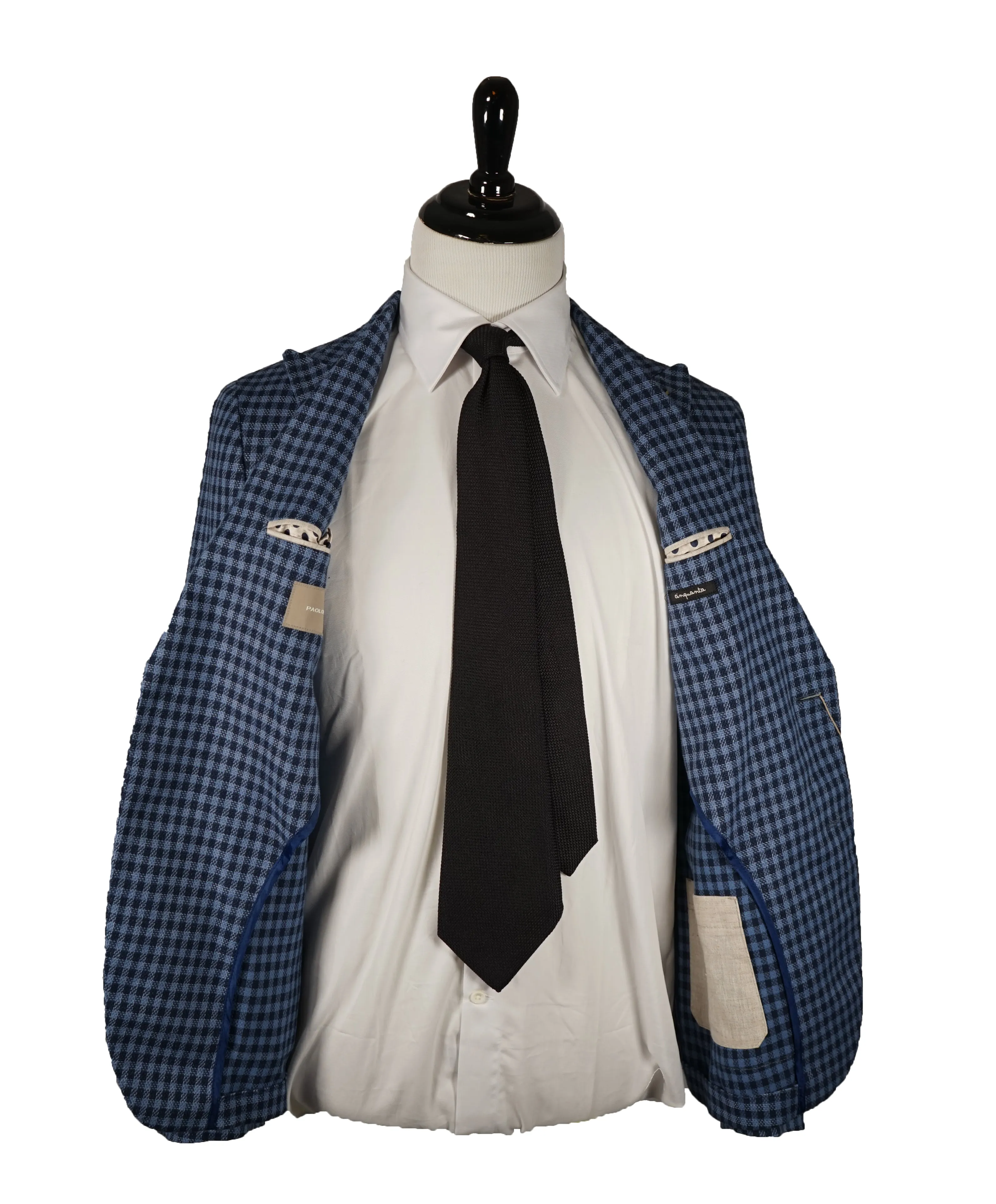 PAOLONI -Wide Peak Lapel Plaid Linen Blazer - 40R