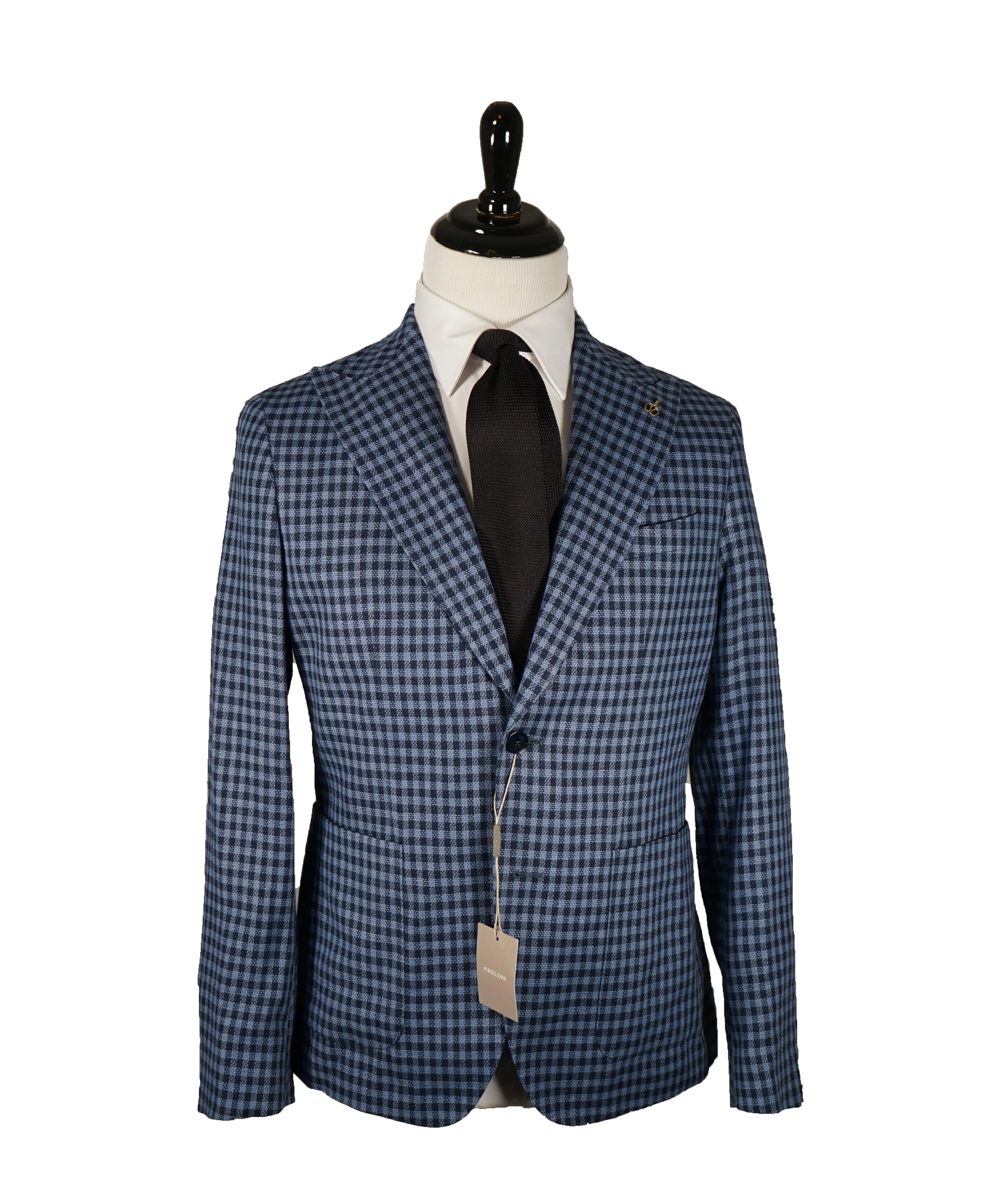 PAOLONI - Wide Peak Lapel Plaid Linen Blazer - 40R