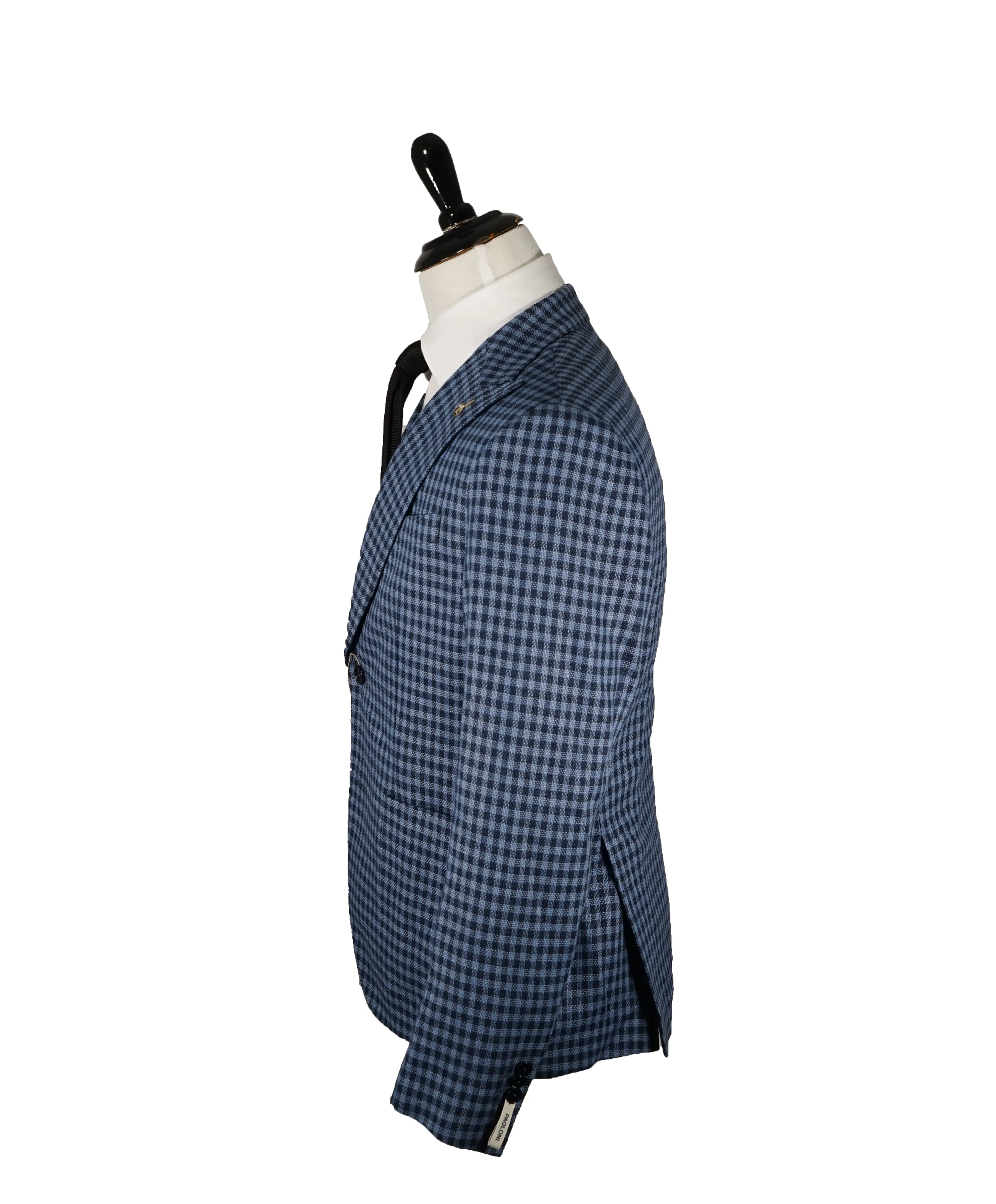 PAOLONI -Wide Peak Lapel Plaid Linen Blazer - 40R
