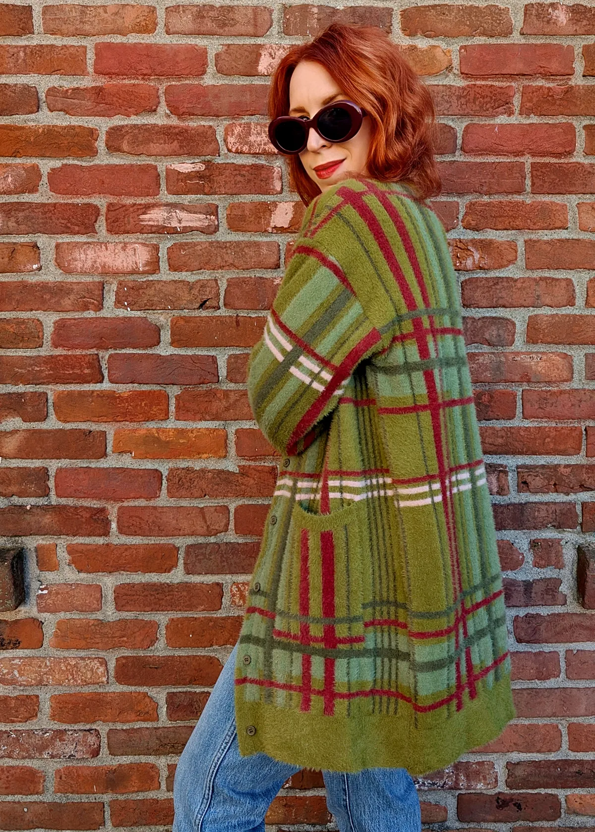 Pennyroyal Fuzzy Check Grandpa Cardigan
