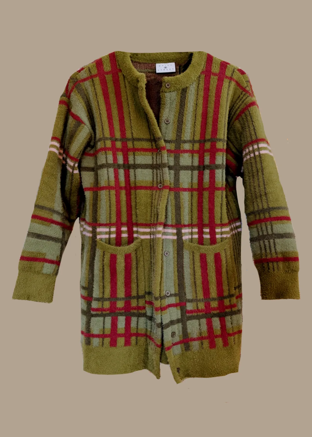 Pennyroyal Fuzzy Check Grandpa Cardigan