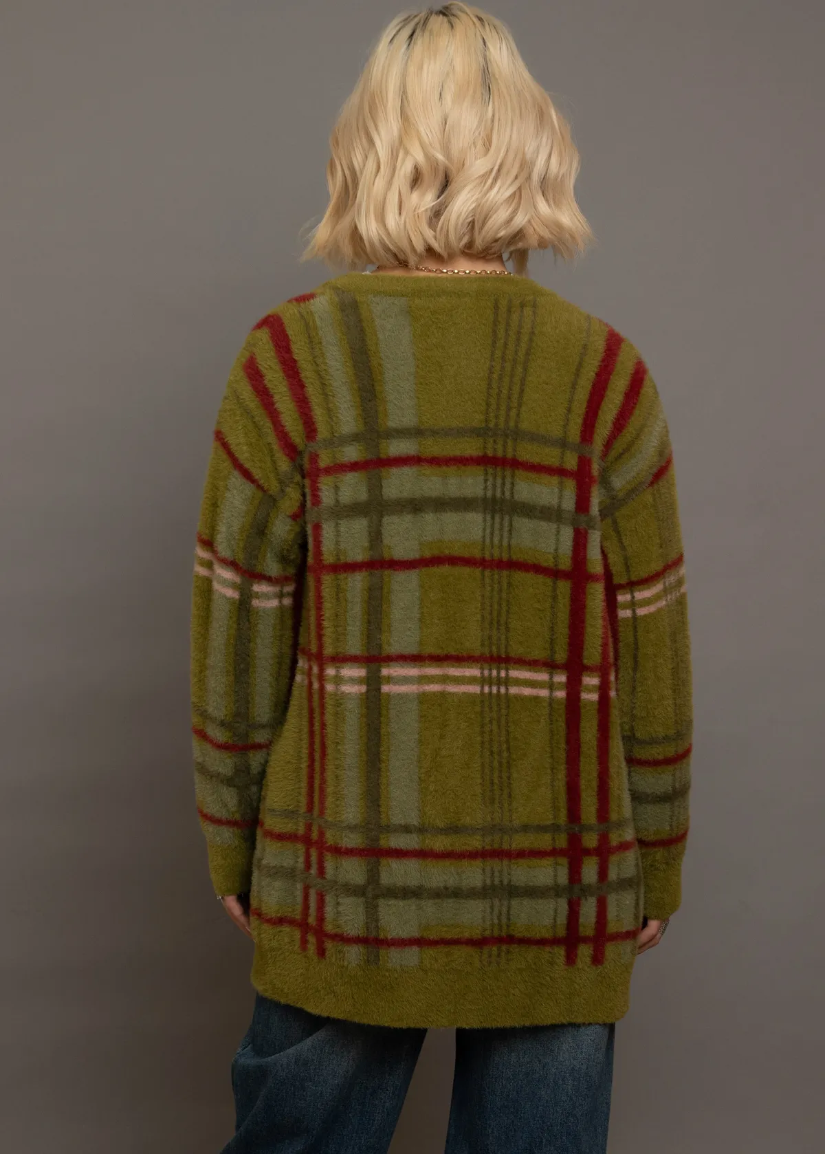 Pennyroyal Fuzzy Check Grandpa Cardigan