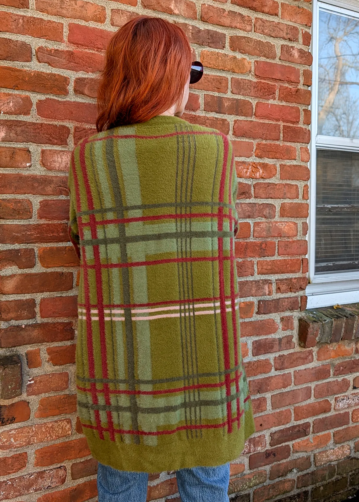 Pennyroyal Fuzzy Check Grandpa Cardigan