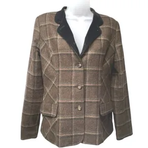 Peruvian Connection Merino Lambswool &amp; Velvet Collar Tweed Blazer Jacket Size 8