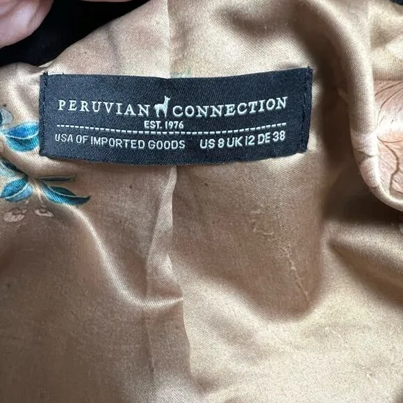 Peruvian Connection Merino Lambswool &amp; Velvet Collar Tweed Blazer Jacket Size 8