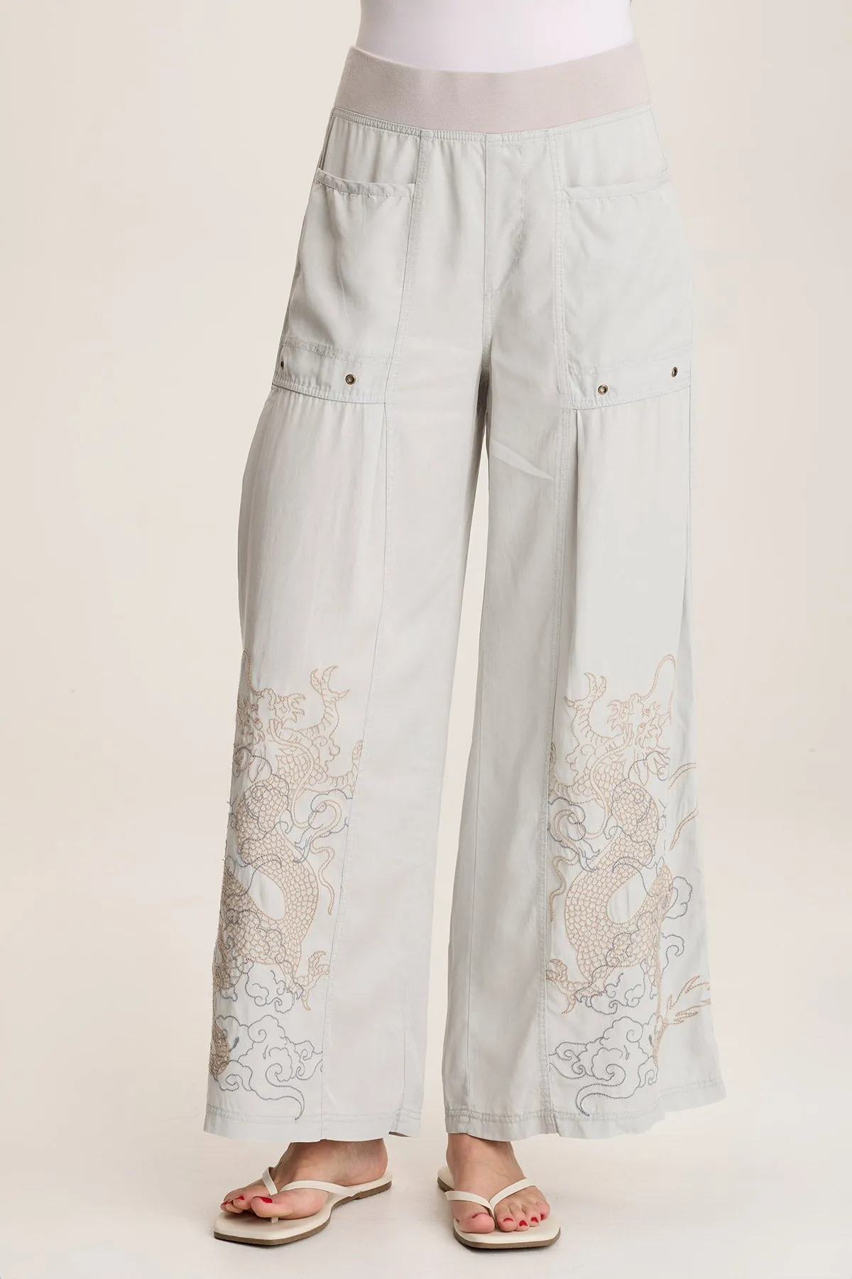 Phedora Twill Embroidered Wide Leg Pant