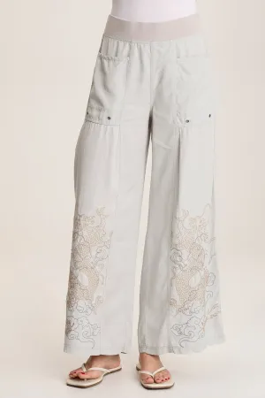 Phedora Twill Embroidered Wide Leg Pant