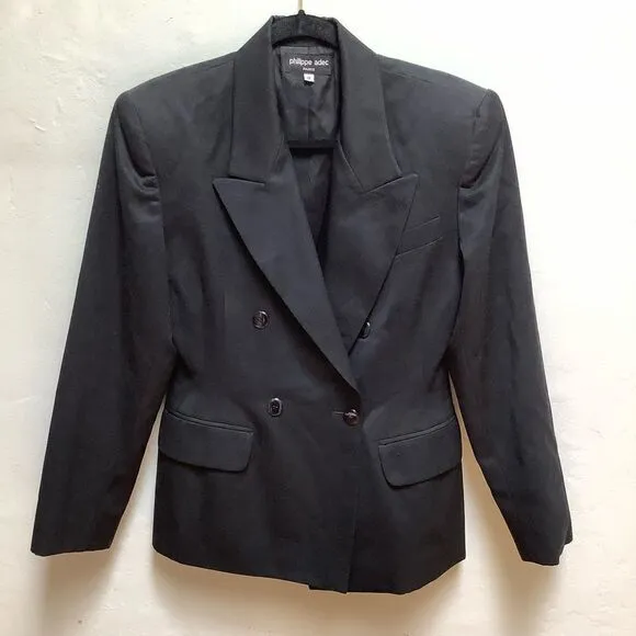 PHILIPPE ADEC DOUBLE PADDED SHOULDER DOUBLE BREASTED BLAZER PARIS