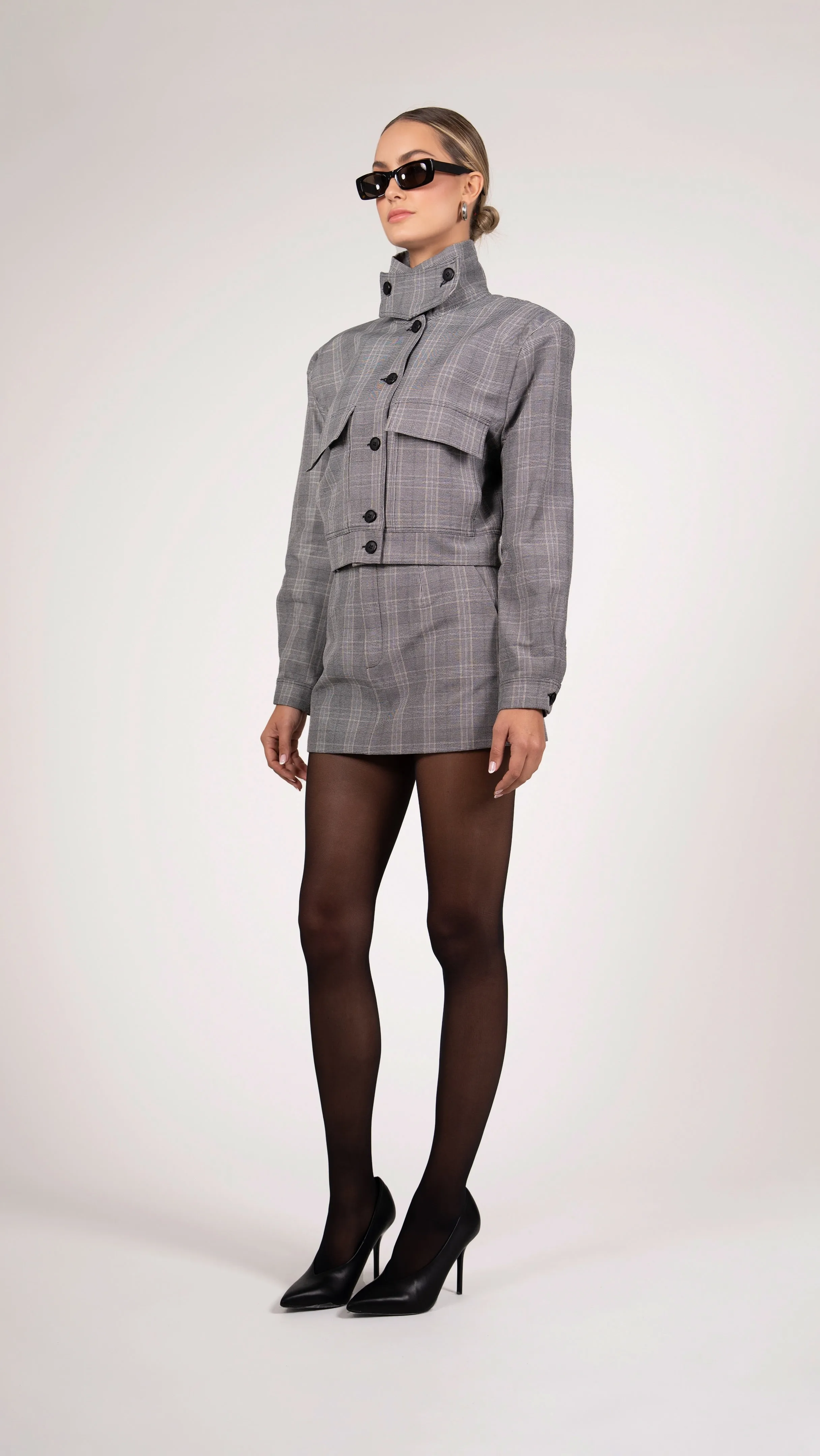 Phoebe Bomber Jacket - Plaid Grey