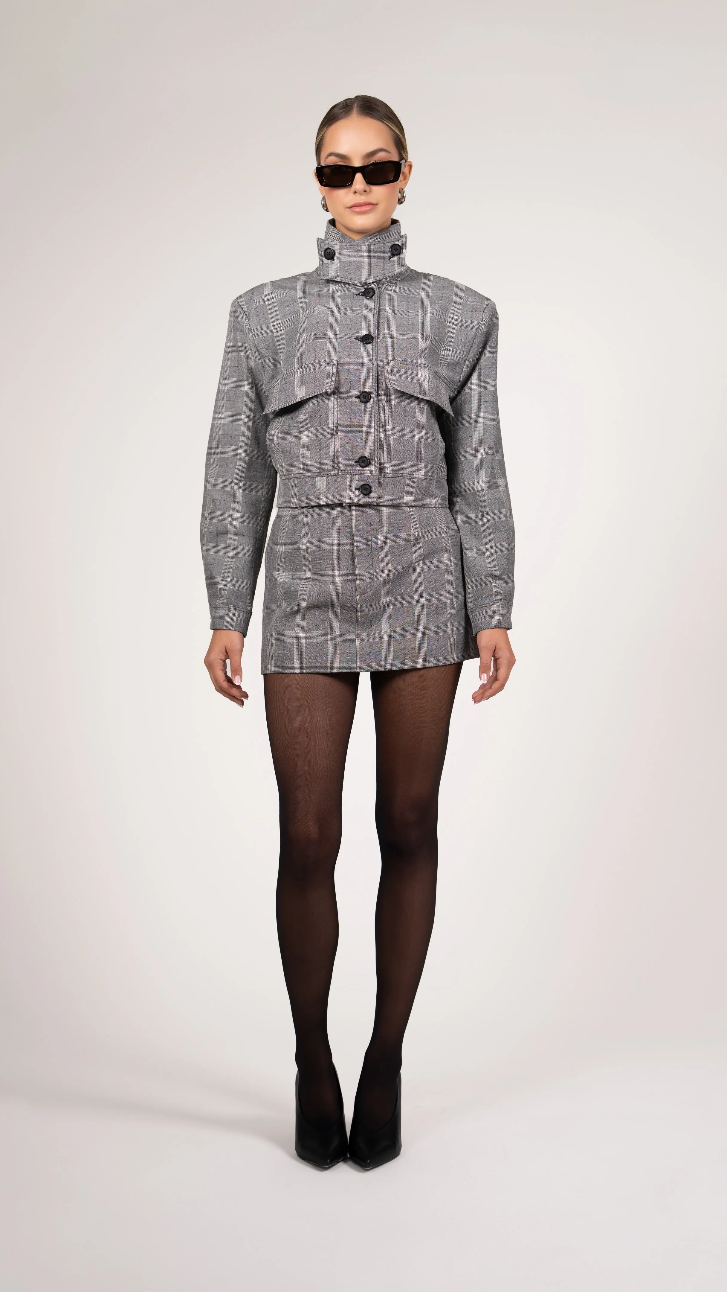 Phoebe Bomber Jacket - Plaid Grey