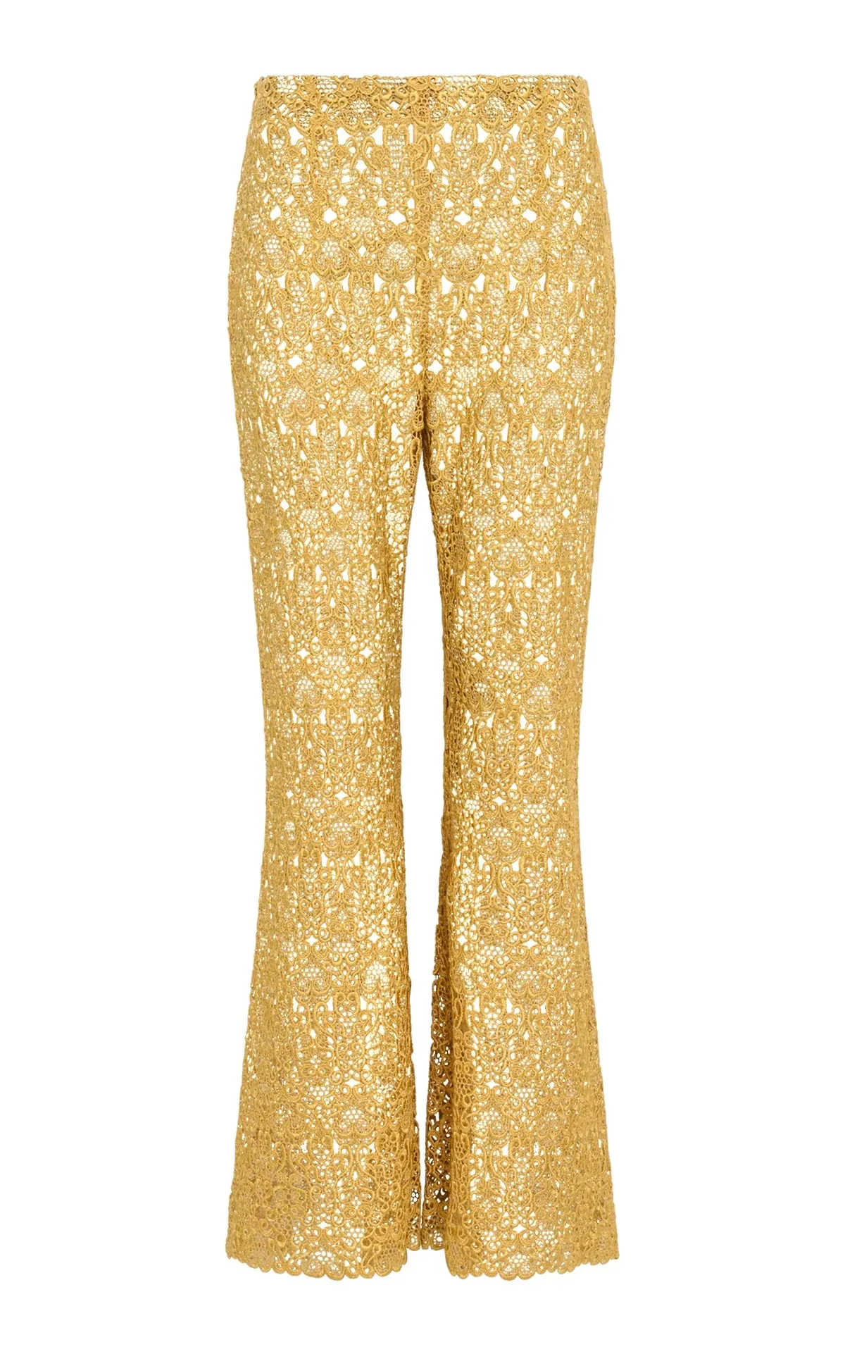 Phoenix Flare Cropped Pant in Gold Silk Macrame Lace