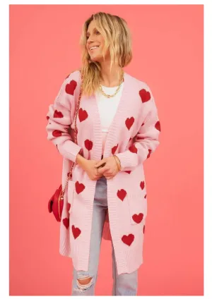 Pink & Red Hearts All Over Cardi