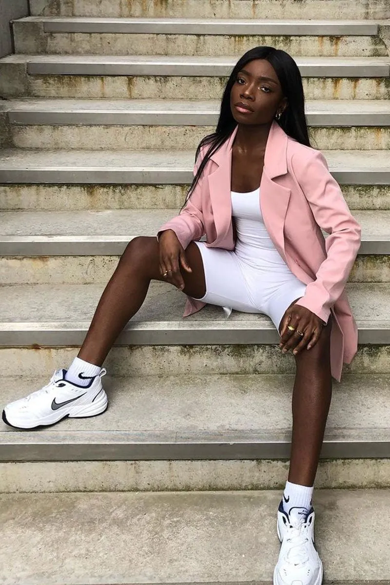 Pink Double Breasted Longline Blazer - Izelle