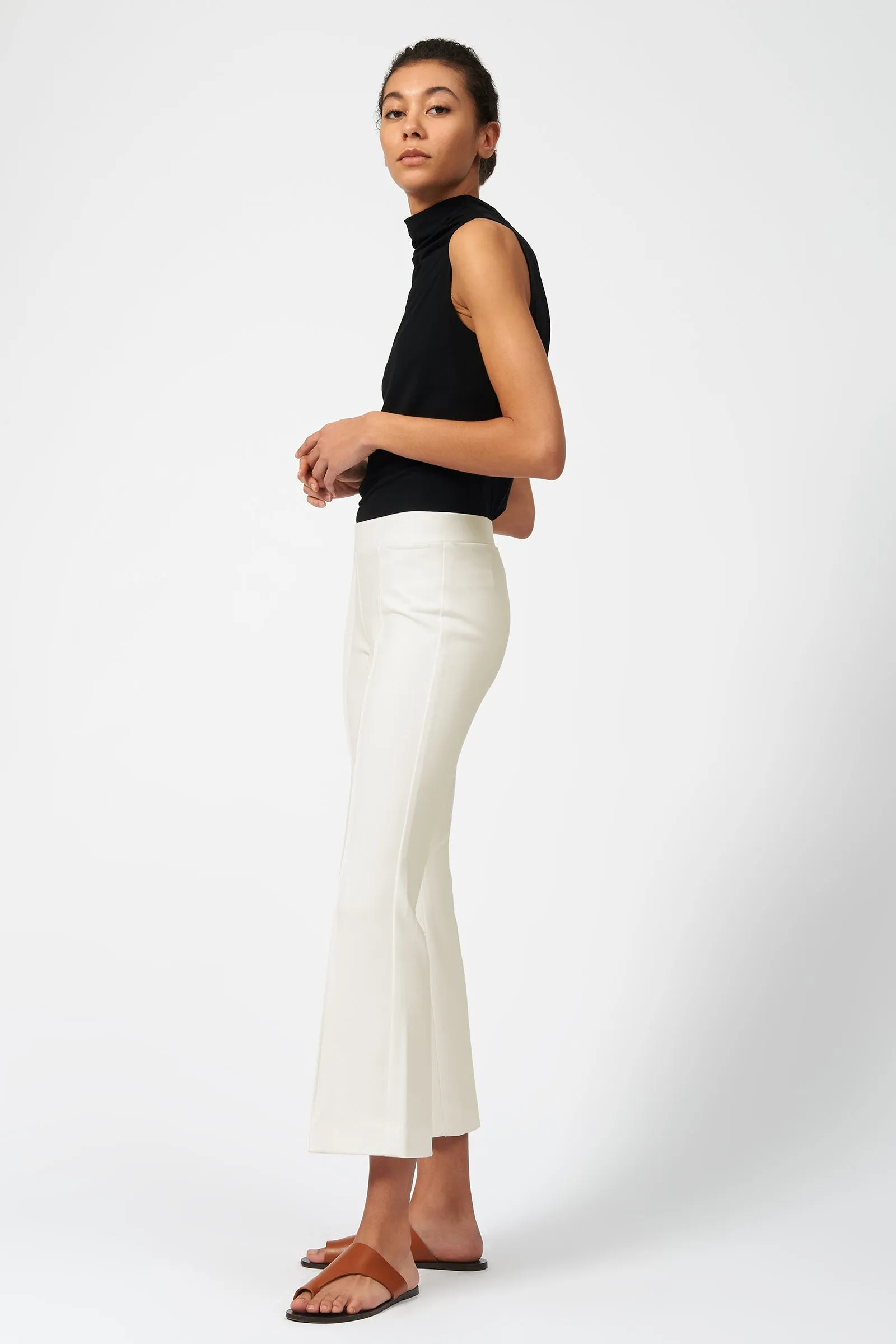Pintuck Crop Flare - Ivory