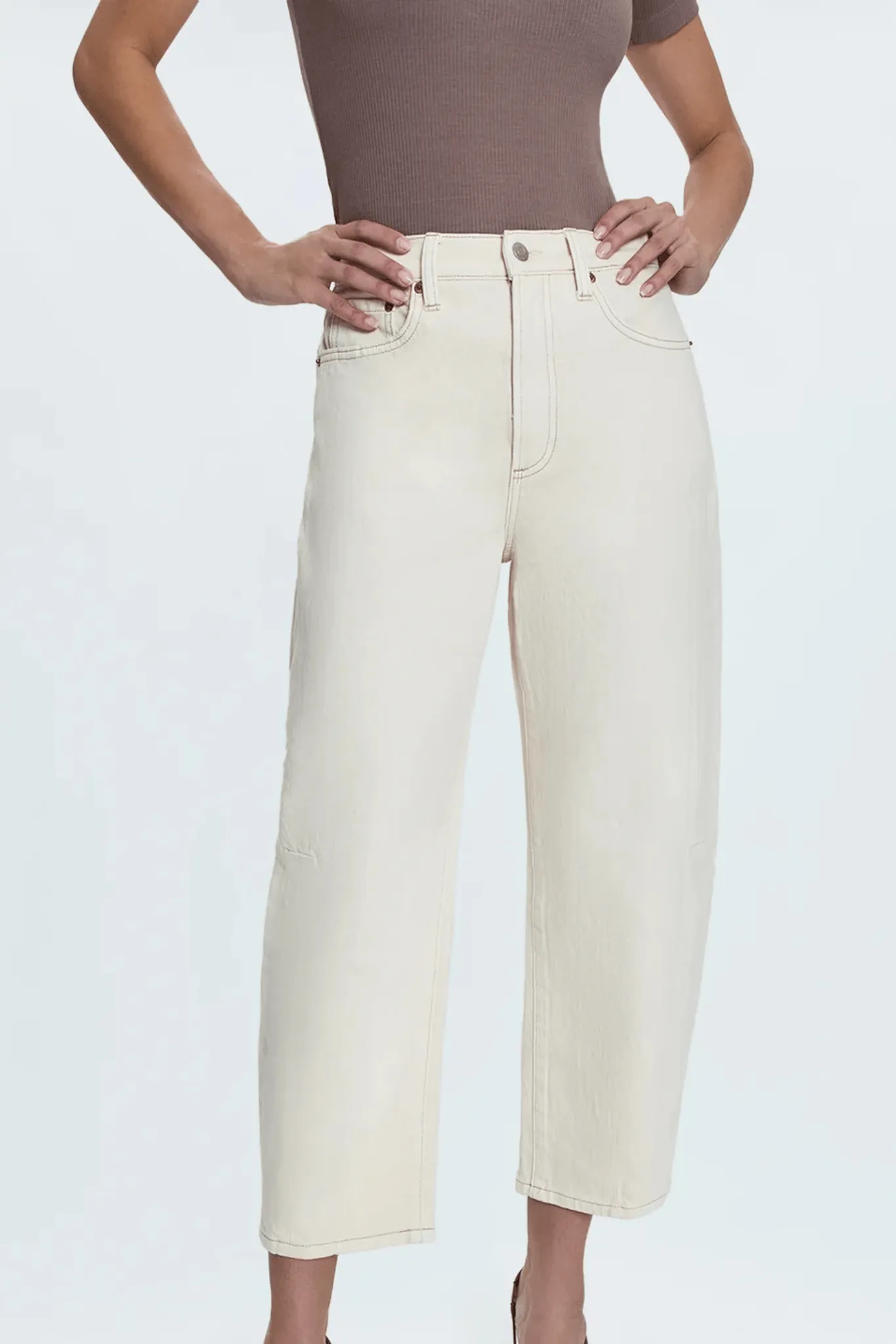 Pistola: Eli High Rise Arched Leg Pant in Ecru