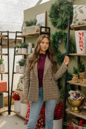 Plaid Collared Long Sleeve Blazer