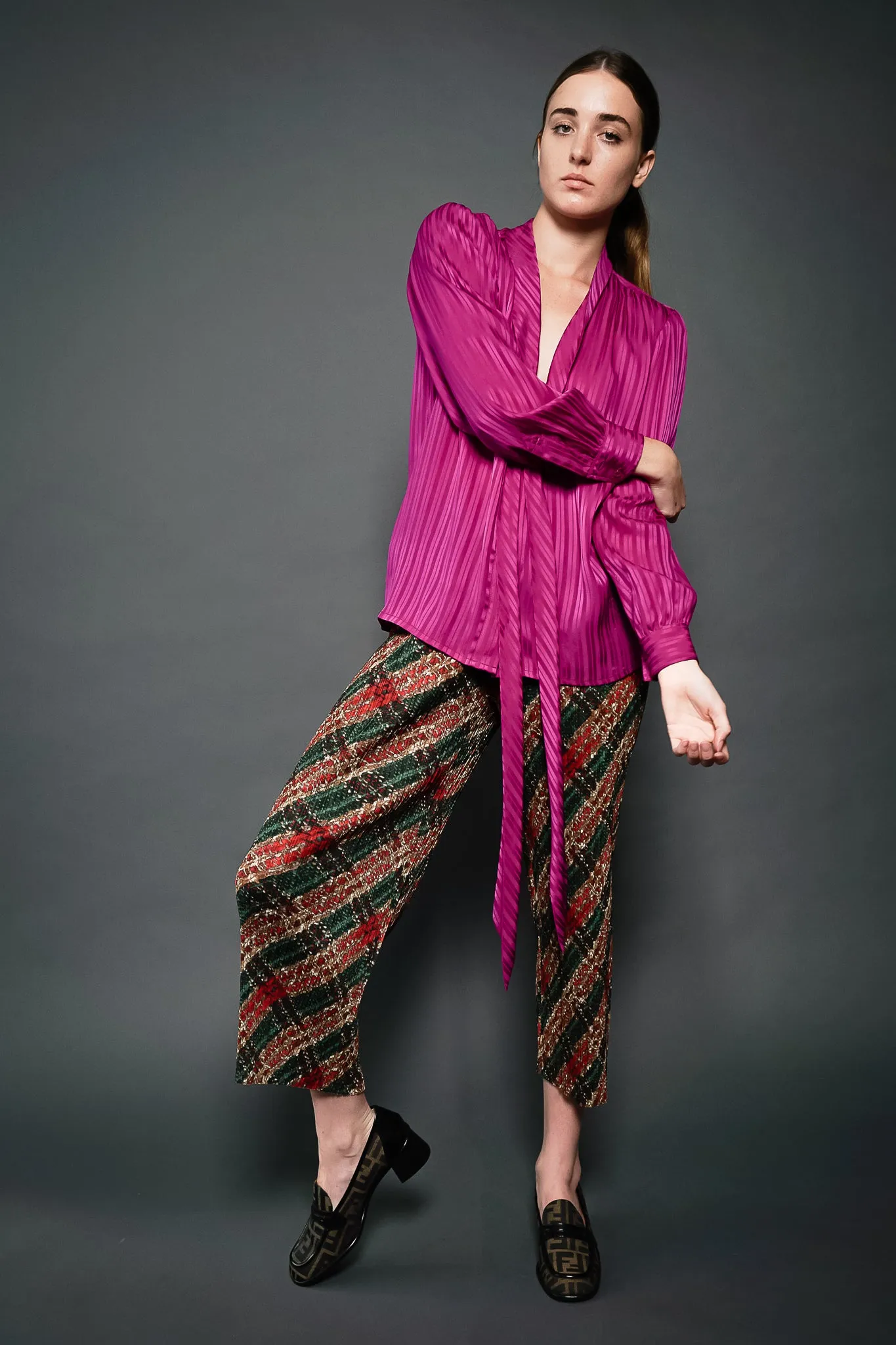 Plaid Stripe Pleated Pant
