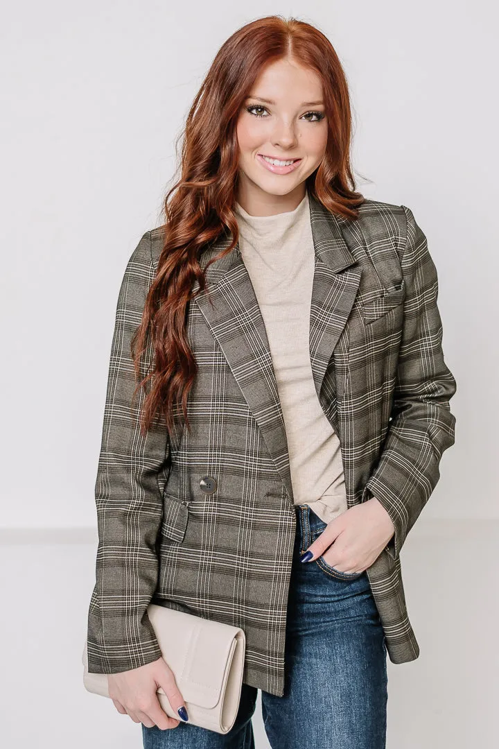 Plaid You're Here Collared Blazer