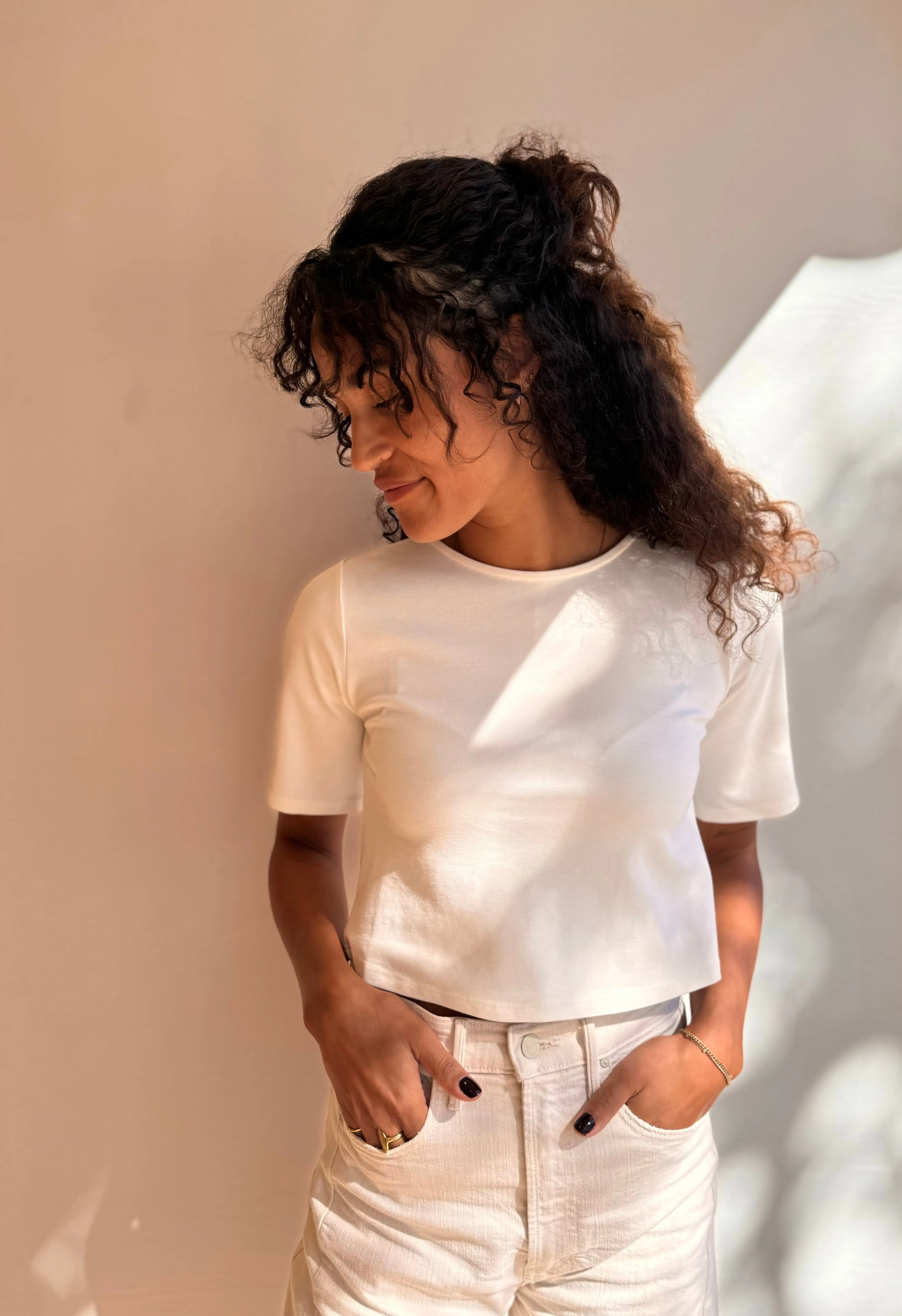 Ponte Knit Short Sleeve in off white