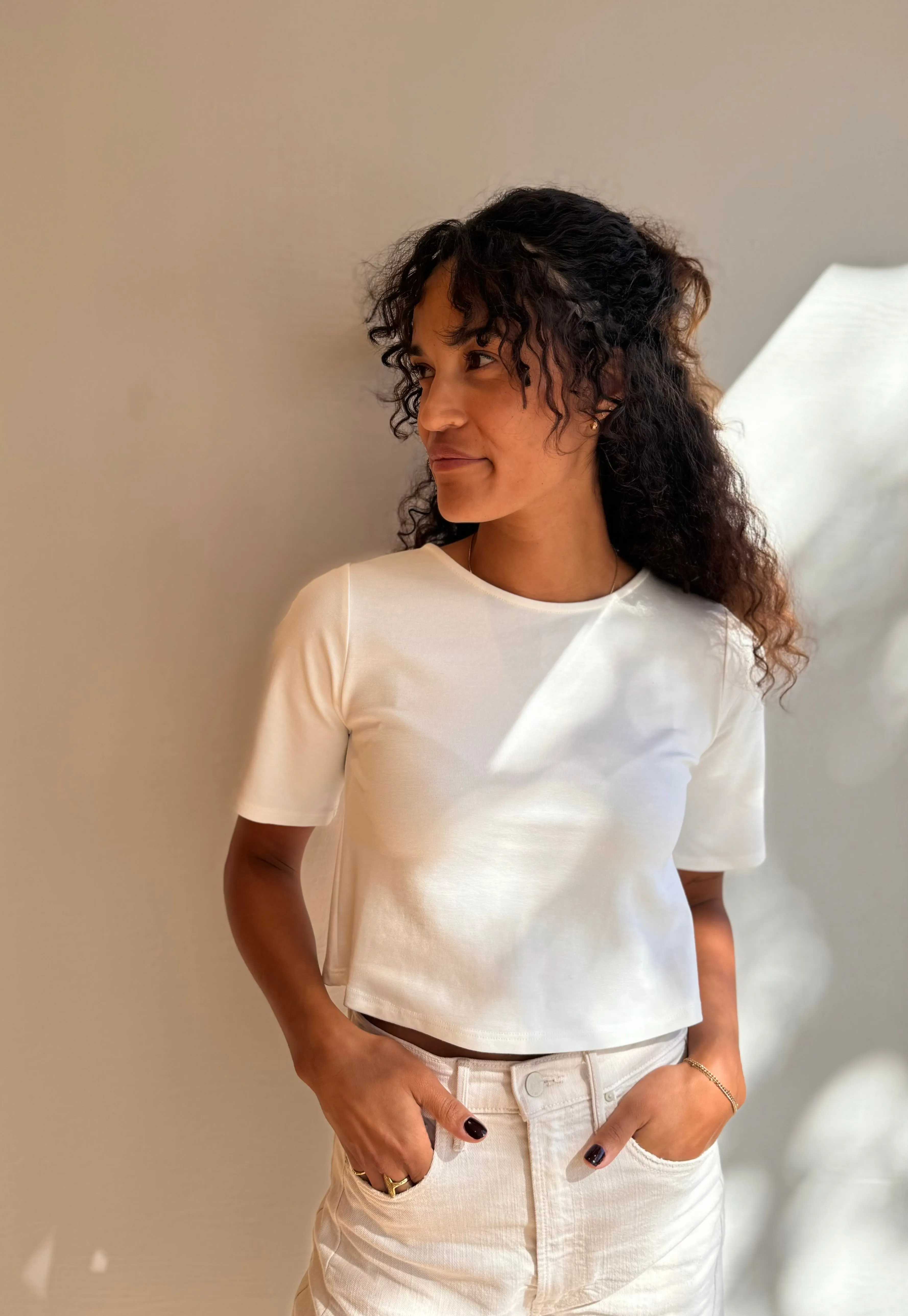 Ponte Knit Short Sleeve in off white