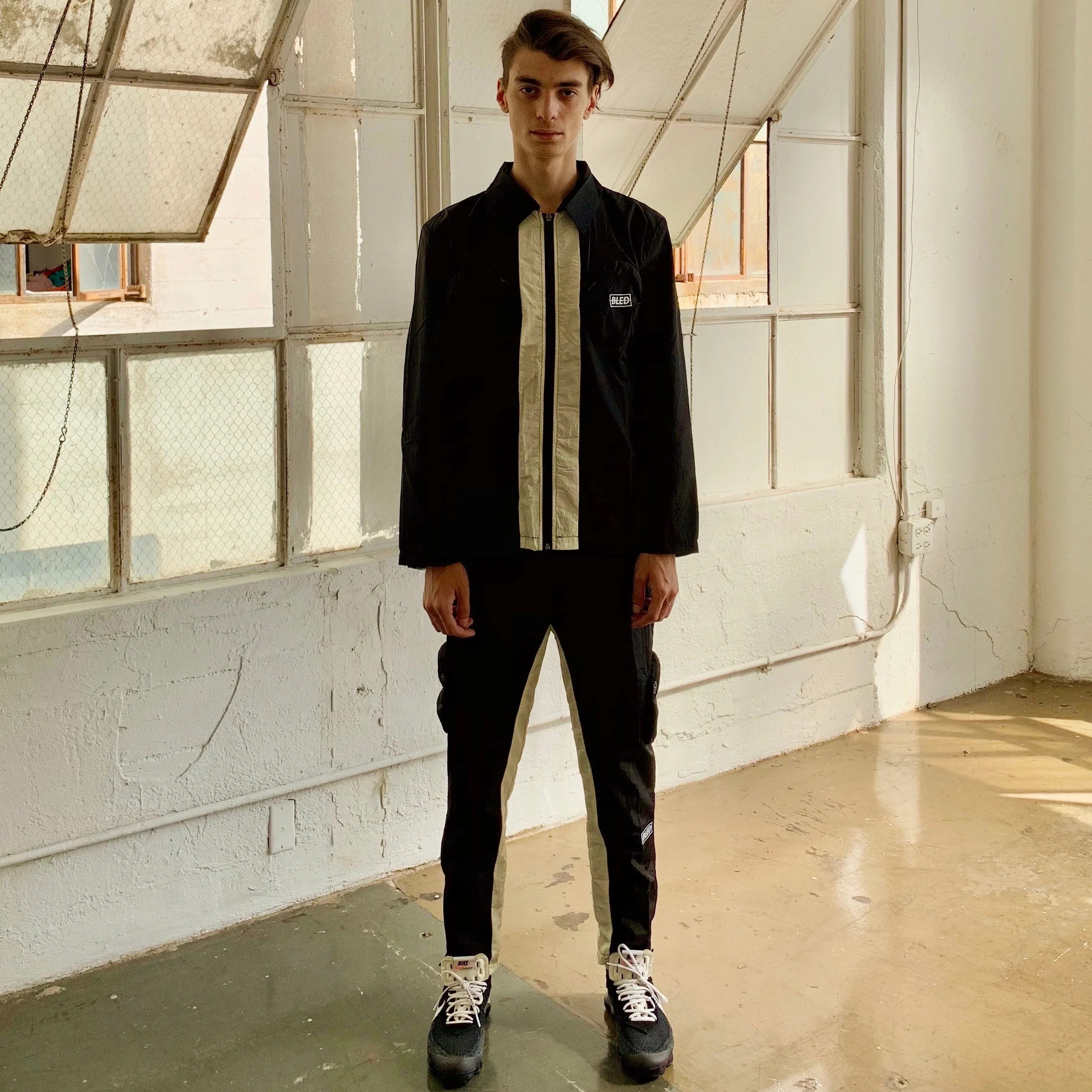 Pouch Pocket Nylon Track Pant - Black/Pearl
