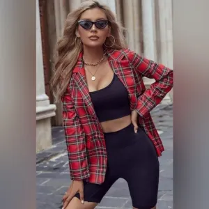 Preorder Christmas Red Plaid Blazer ships in 10 days