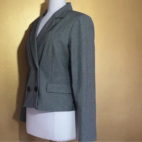 Rachel Zoe Black,cream &amp; brown houndstooth design double breasted blazer Size L