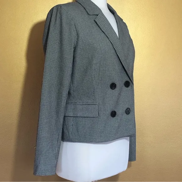 Rachel Zoe Black,cream &amp; brown houndstooth design double breasted blazer Size L