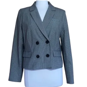 Rachel Zoe Black,cream &amp; brown houndstooth design double breasted blazer Size L