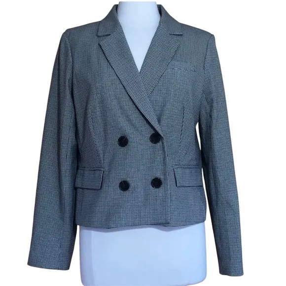 Rachel Zoe Black,cream &amp; brown houndstooth design double breasted blazer Size L