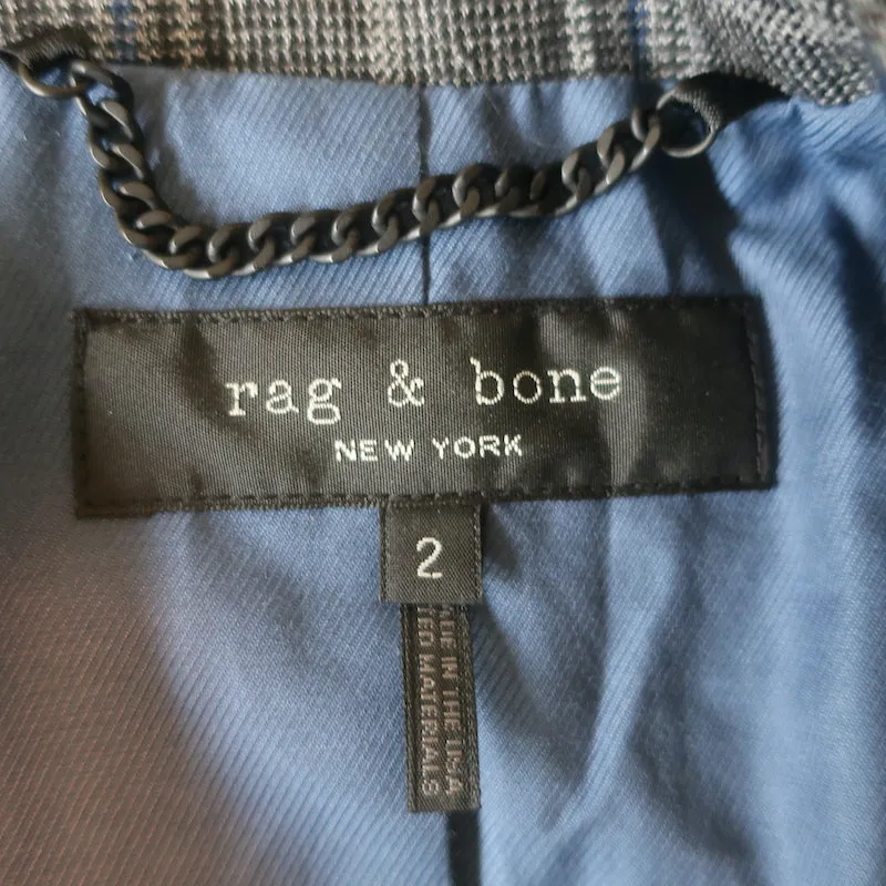 Rag & Bone Lexington Mixed-Plaid Blazer Gray Wool-Blend Size 2 One-Button Jacket