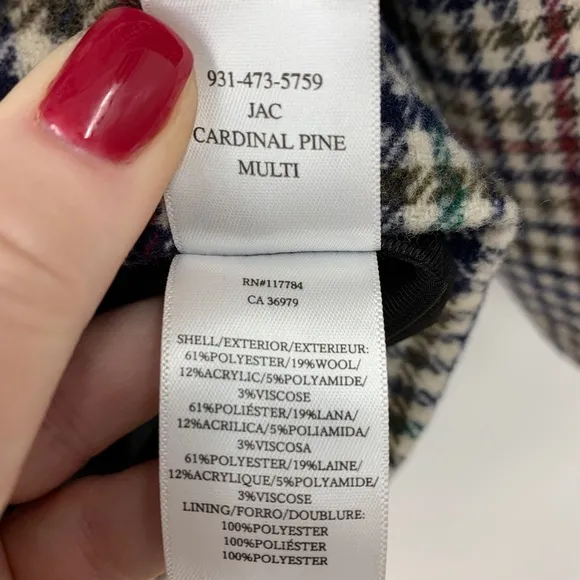 Rails Jac Blazer Wool Blend in Cardinal Pine Multi Sz M