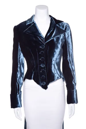 Ralph Lauren Purple Label Blue Velvet High Low Jacket SZ 2