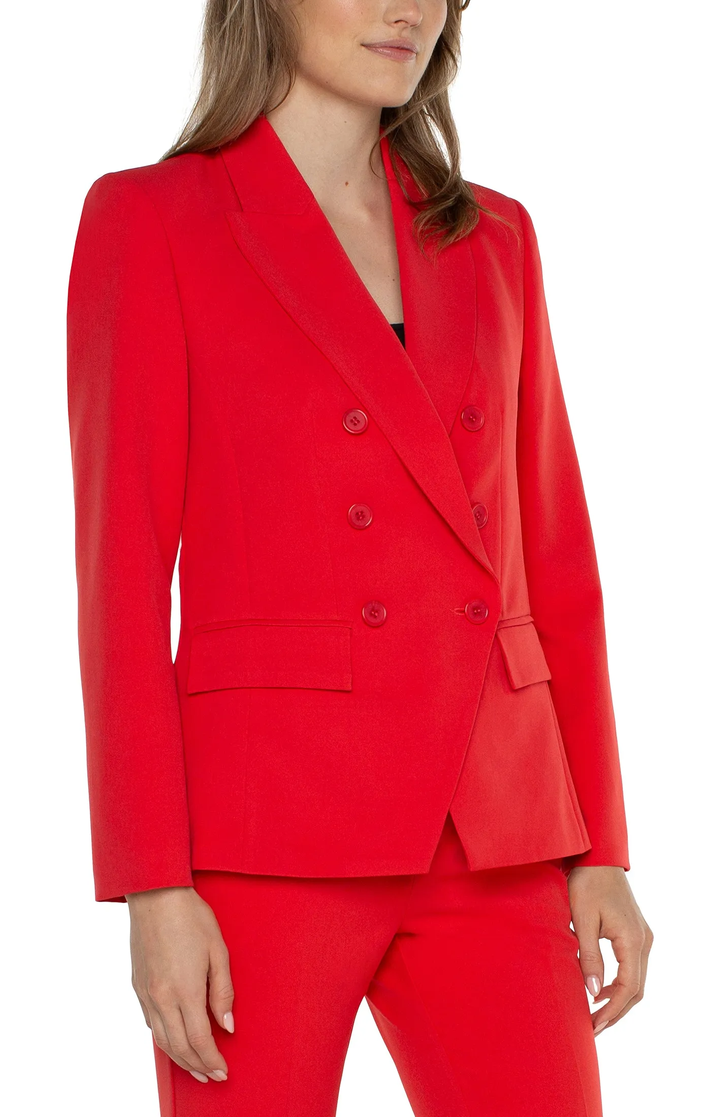 Red Refined: Luxe Stretch Boyfriend Blazer