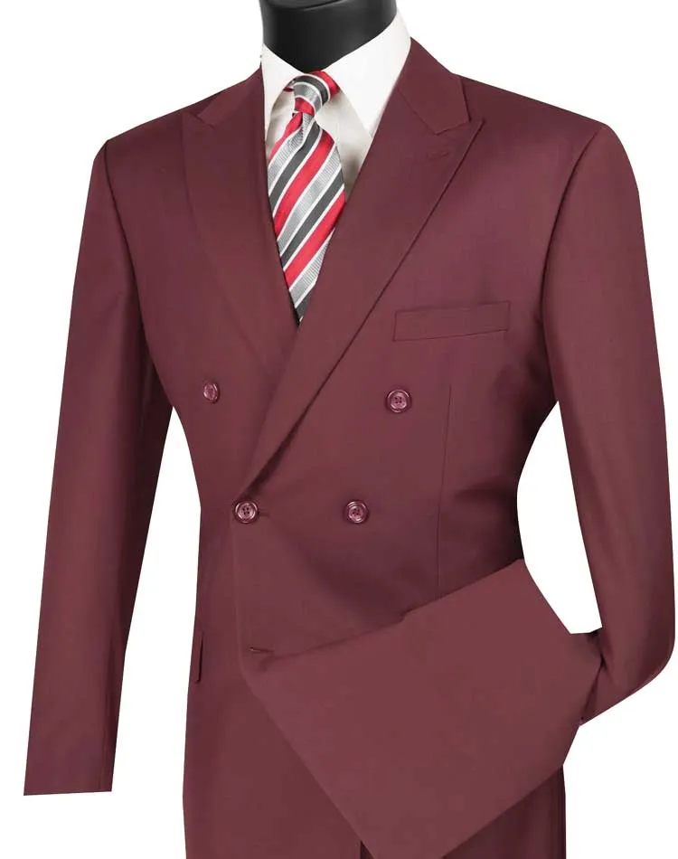 Regular Fit Double Breasted 2 Piece Suit (Burgundy) DC900-1