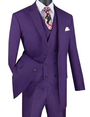Regular Fit Glen Plaid 2 Button 3 Piece Suit (Purple) V2RW-13