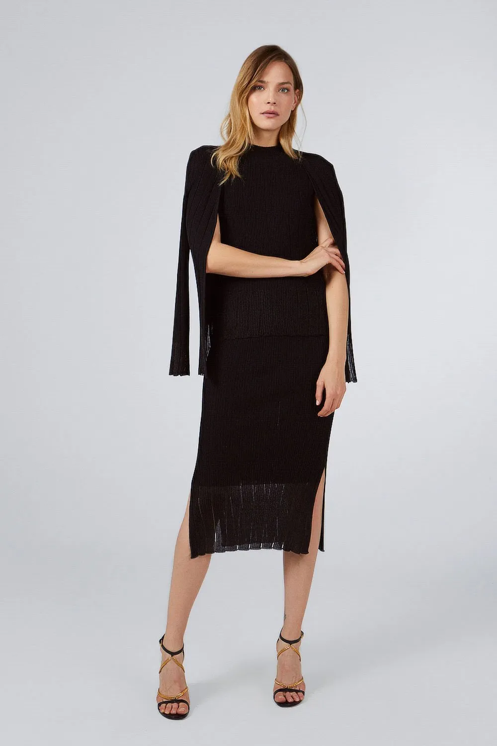 RIBBED CARDIGAN WITH GLITTERED TIPS BLACK