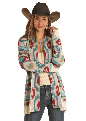 ROCK & ROLL DENIM AZTEC CARDIGAN LIGHT WEIGHT SWEATER