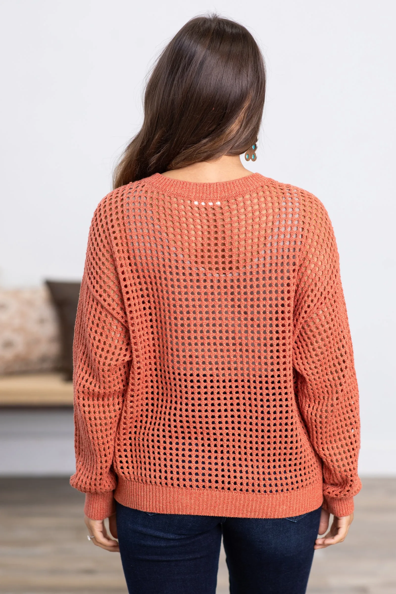 Rust Fishnet Lightweight Sweater