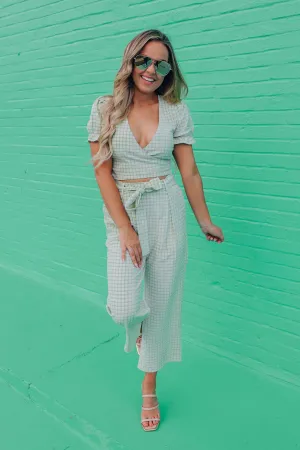 Sage Vichi Check Palazzo Set