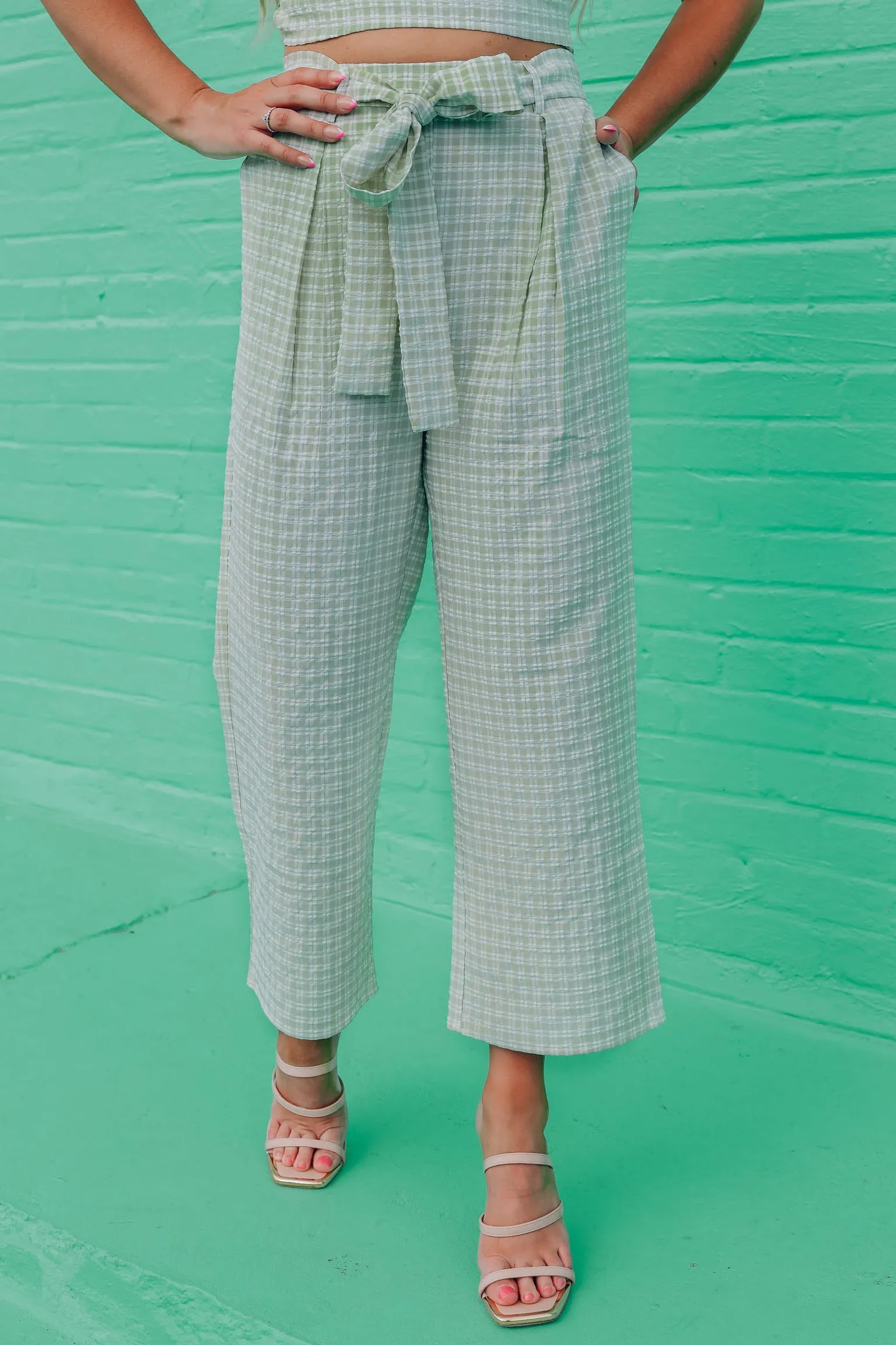 Sage Vichi Check Palazzo Set