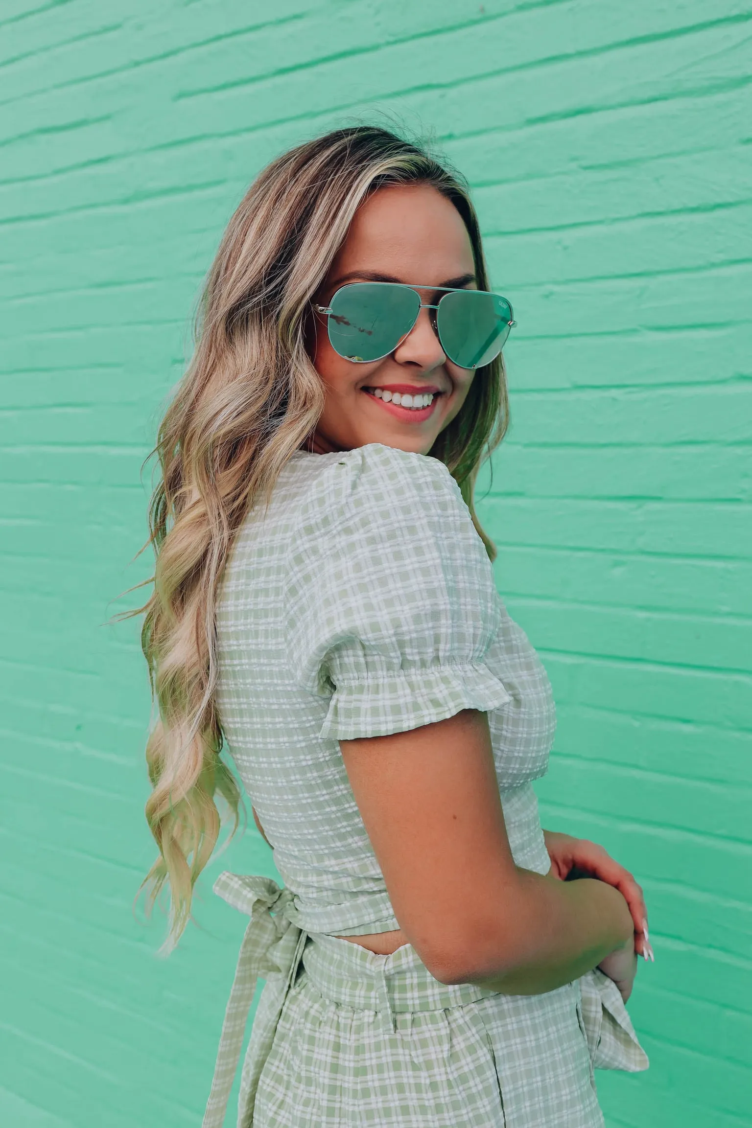 Sage Vichi Check Palazzo Set