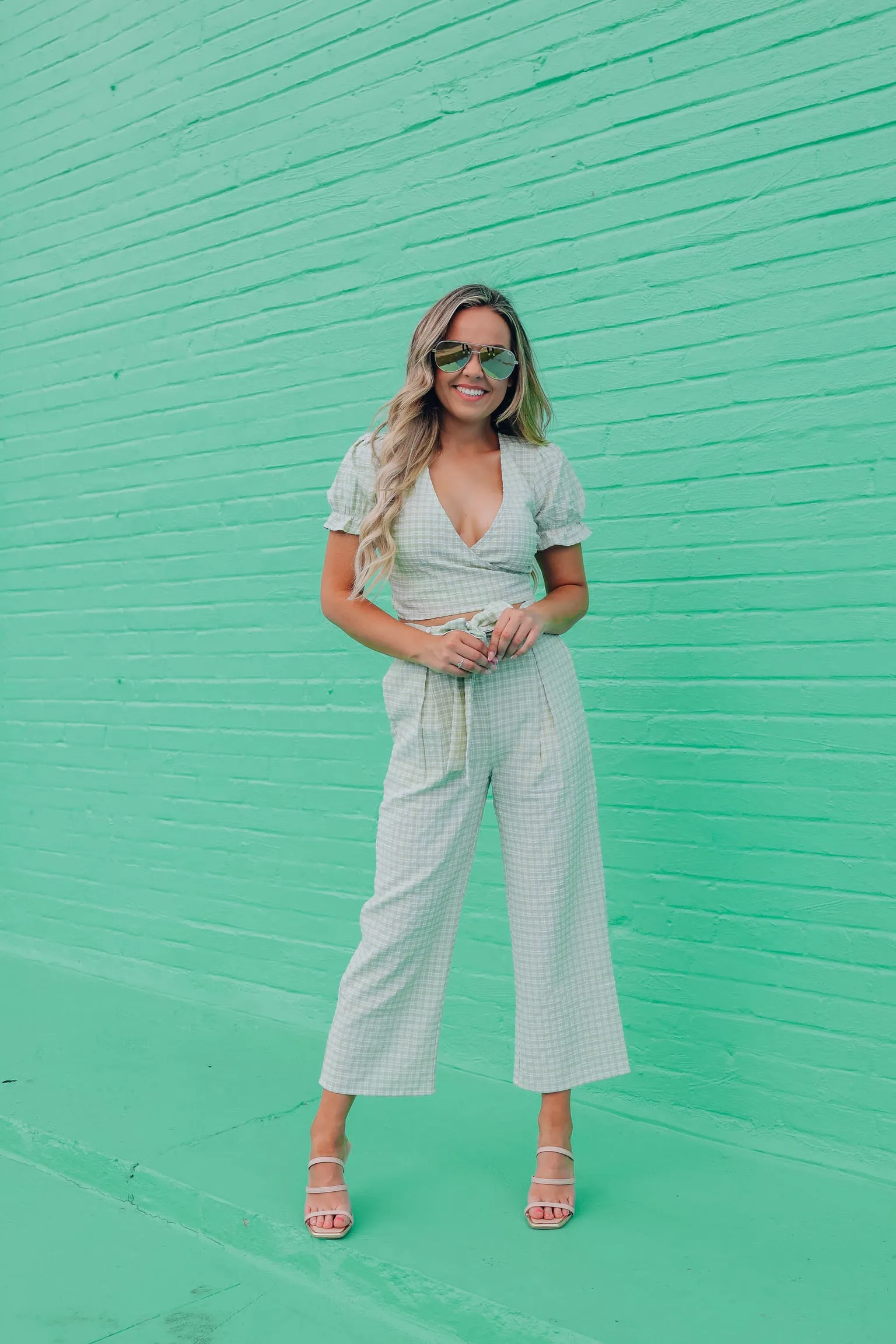 Sage Vichi Check Palazzo Set